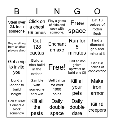 Skyblock Bingo Card