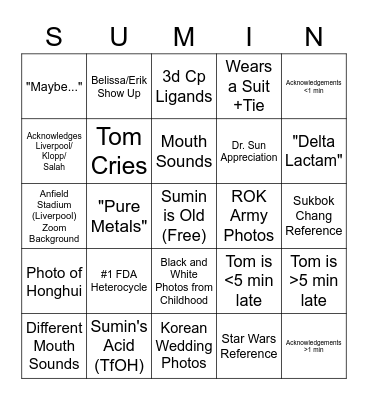 Darth Lee's Defense Bingo Card