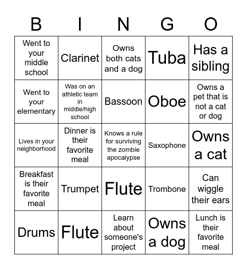 Bingo for 9th/10th Grade Bingo Card