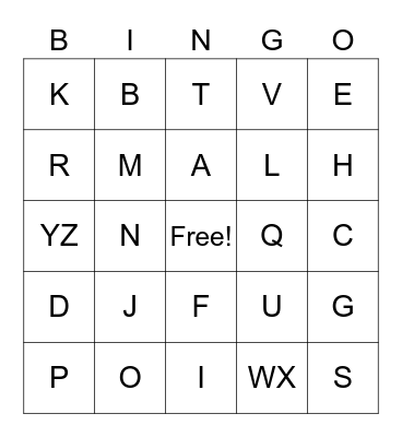 Bingo Alphabet Bingo Card