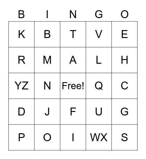 Bingo Alphabet Bingo Card