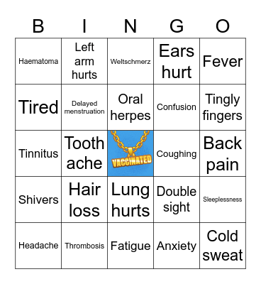 Covid vaccination side effects Bingo Card