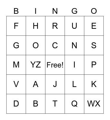Bingo Alphabet Bingo Card