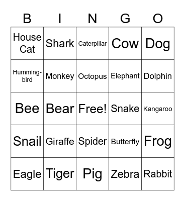 Ms. Bailey Animal Bingo Card