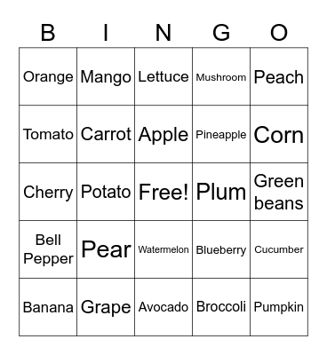 Ms. Bailey Fruit & Veggie Bingo Card