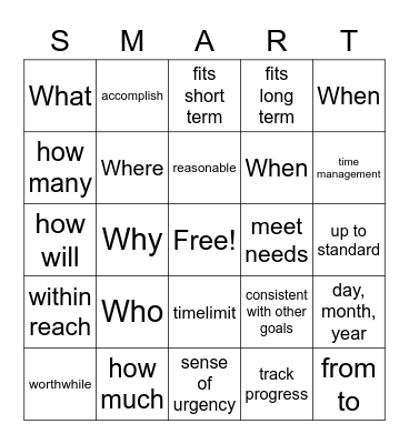 SMART Goals Bingo Card
