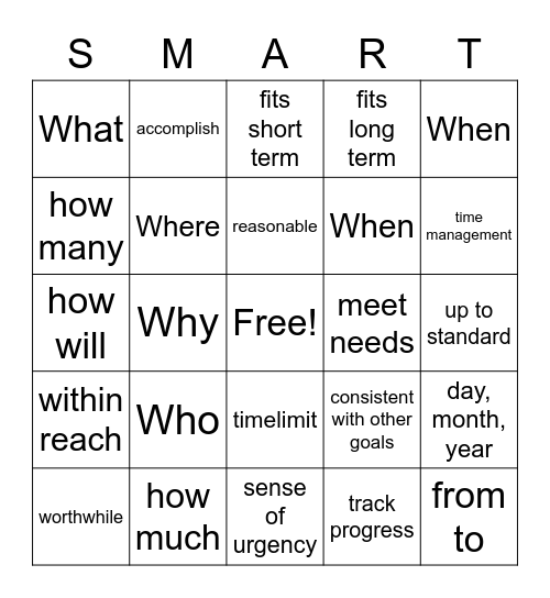 SMART Goals Bingo Card