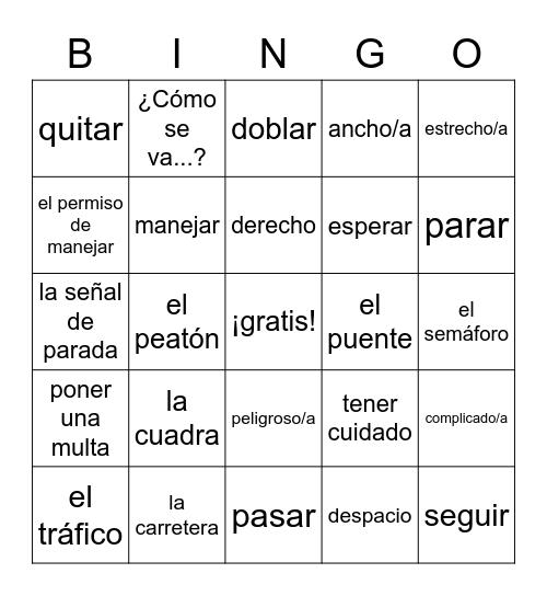 Vocabulario de 3B - ¿Cómo se va...? Bingo Card