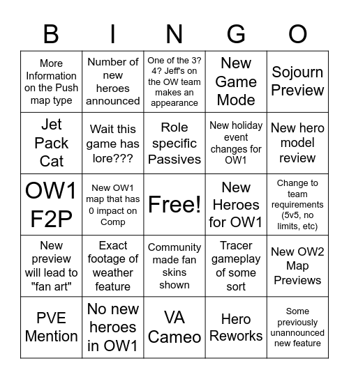 OW Stream Bingo Card