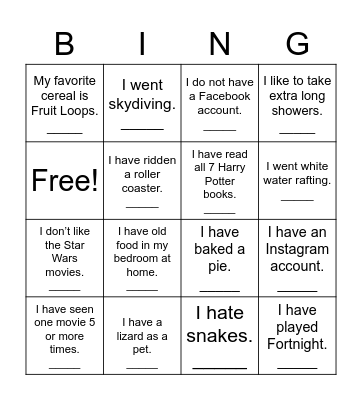 People Bingo Card