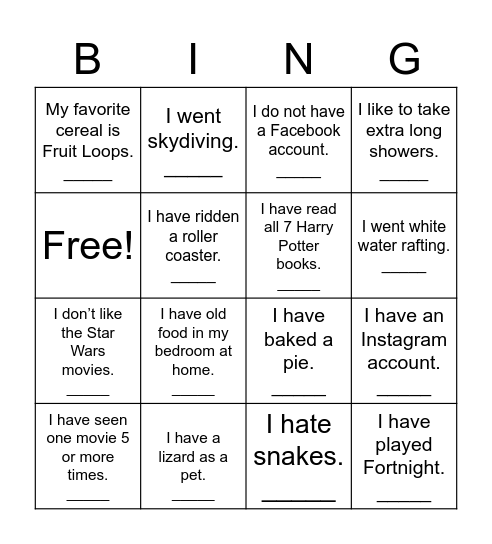 People Bingo Card