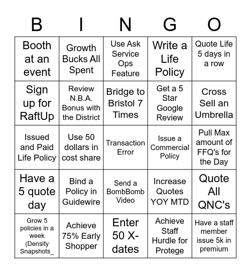 Guidewire Bingo! Bingo Card