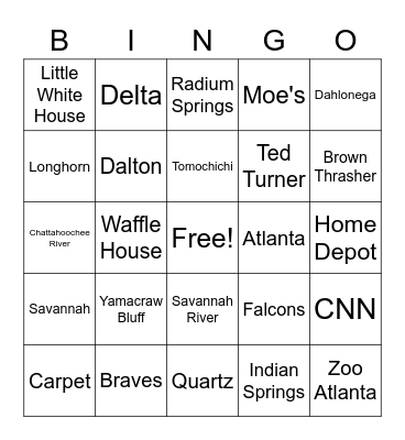 Georgia Bingo Card