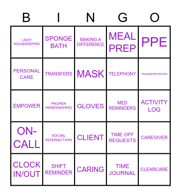 Home Instead Bingo Card