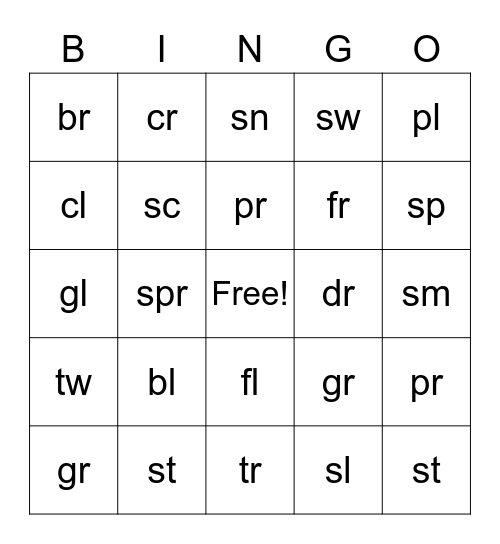 Blends Bingo Card