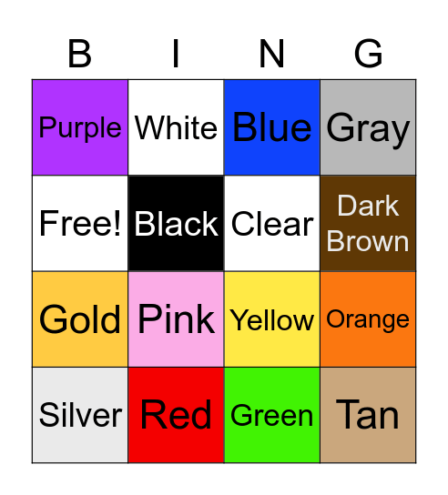 Ms. Bailey Color Bingo! Bingo Card