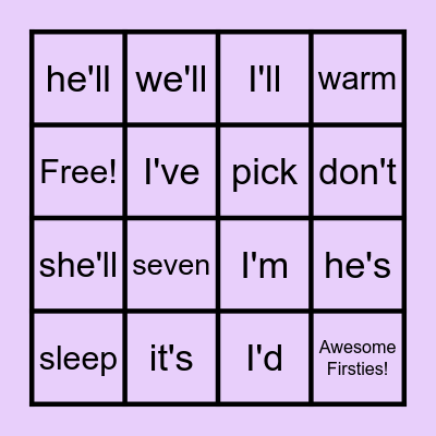 Contractions & Sight Words Bingo Card