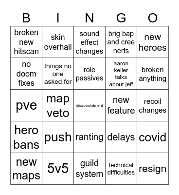 PVP DEV UPDATE Bingo Card