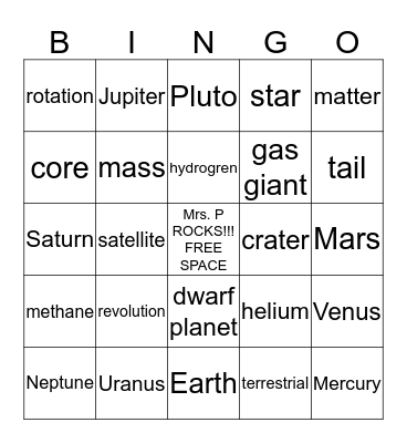 Solar System BINGO Card