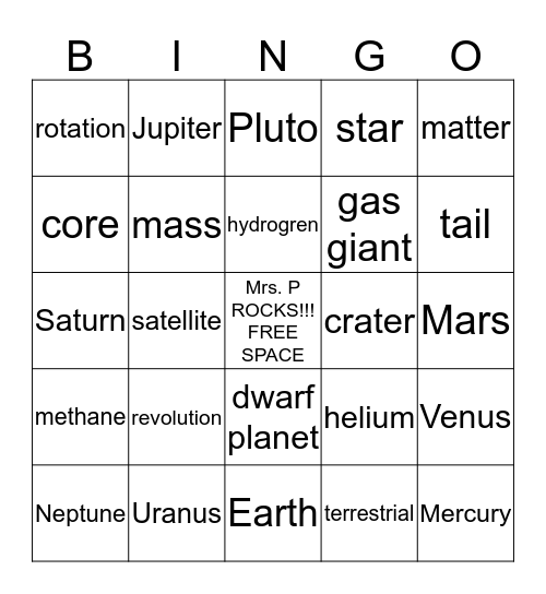 Solar System BINGO Card