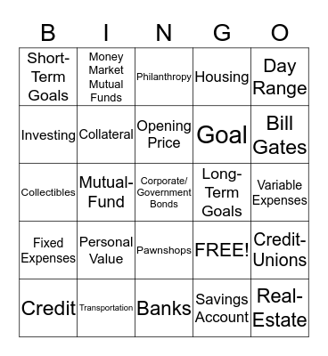 FINANCE BINGO Card