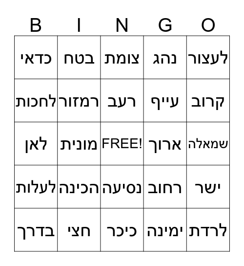 נסיעה לנתניה Bingo Card