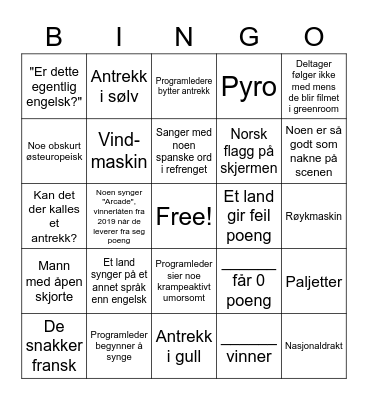 EUROVISION <3 Bingo Card