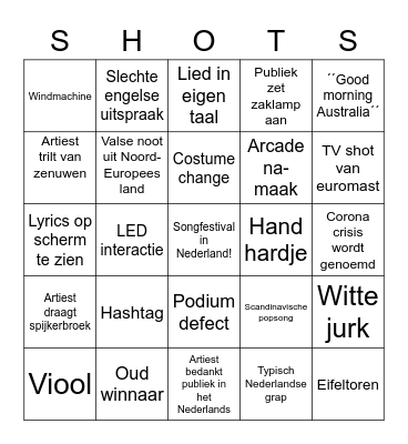 EUROVISION SHOTFESTIVAL Bingo Card