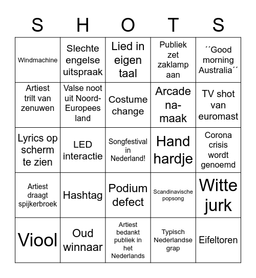 EUROVISION SHOTFESTIVAL Bingo Card