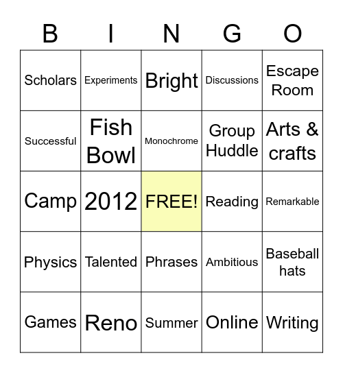 STARS Summer Camp! Bingo Card