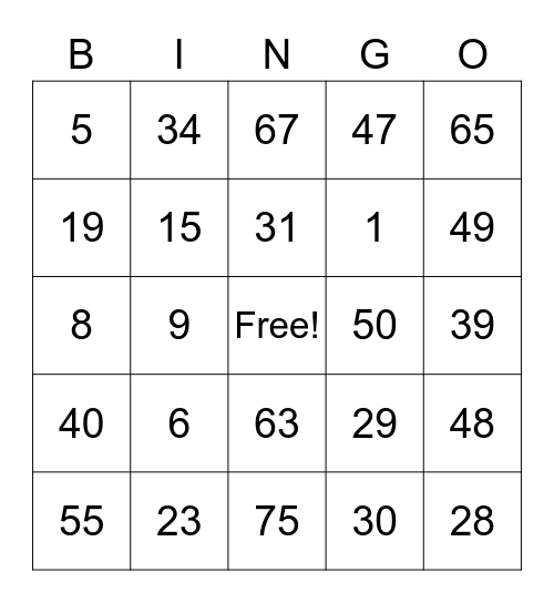 PT SERVICES Bingo Card