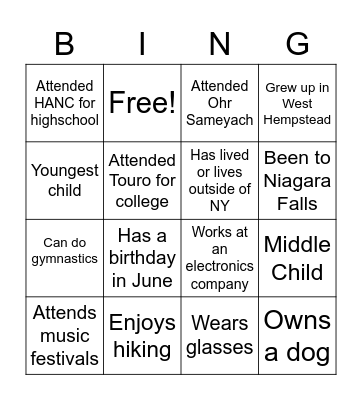 Ice Breaker BIngo Card