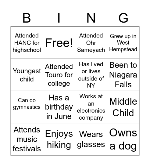 Ice Breaker BIngo Card