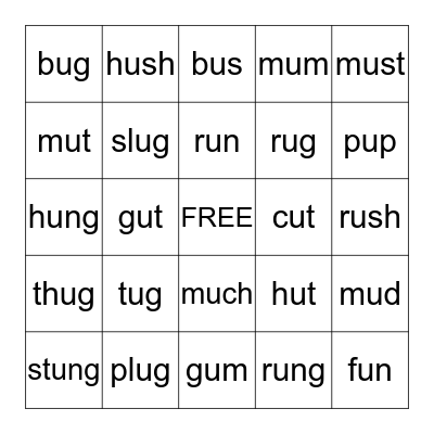 SHORT U Bingo Card