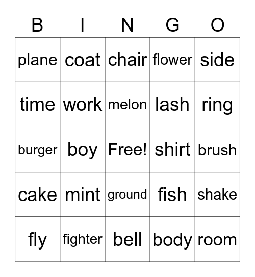 2/3 compound words Bingo Card