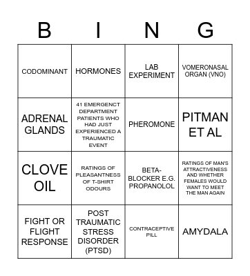 HORMONES & PHEROMONES Bingo Card
