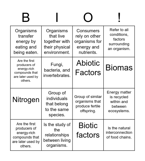 BioBingo Card