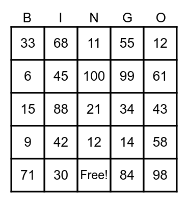 Kinder Number Day Bingo Card