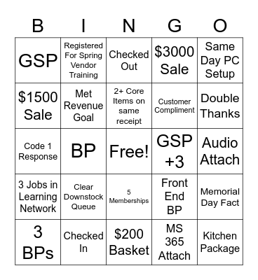 Warrior Bingo Card