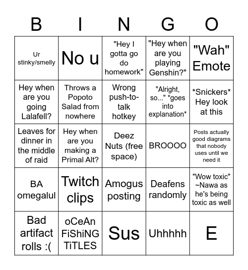 Nawa bingo Card