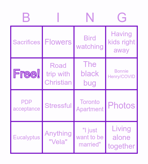 the bach Bingo Card