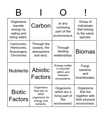 BioBingo! Bingo Card