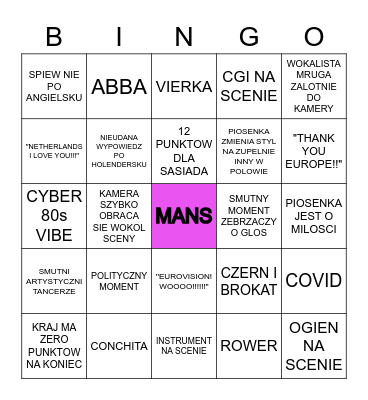 EUROVISION Bingo Card