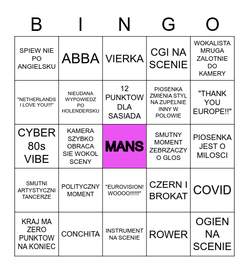 EUROVISION Bingo Card