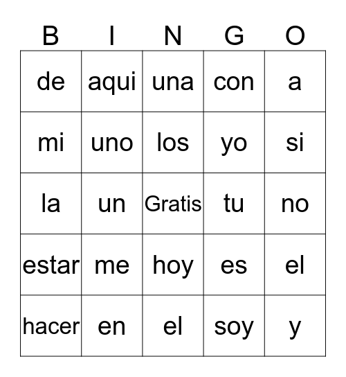 Palabras de Uso Frecuente Bingo Card