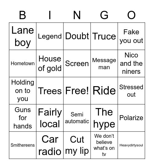 Twenty One Pilots Bingo Card