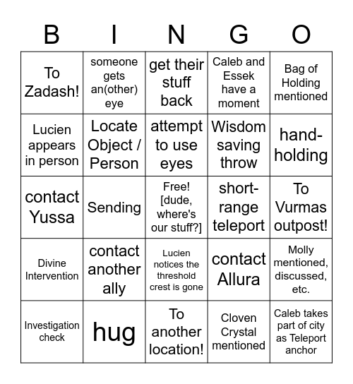 Eye For An Eye And Other Thematic Ironies [Critical Role 2.139] Bingo Card