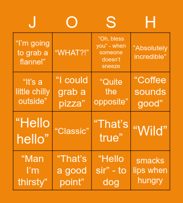 Josh BINGO Card