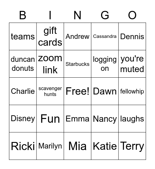 Friday Fun and Fellowship Bingo Card