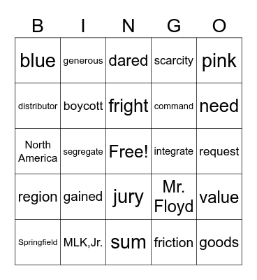 EOY Vocabulary (Cong's Magic Brush and Other Fun Stuff) Bingo Card